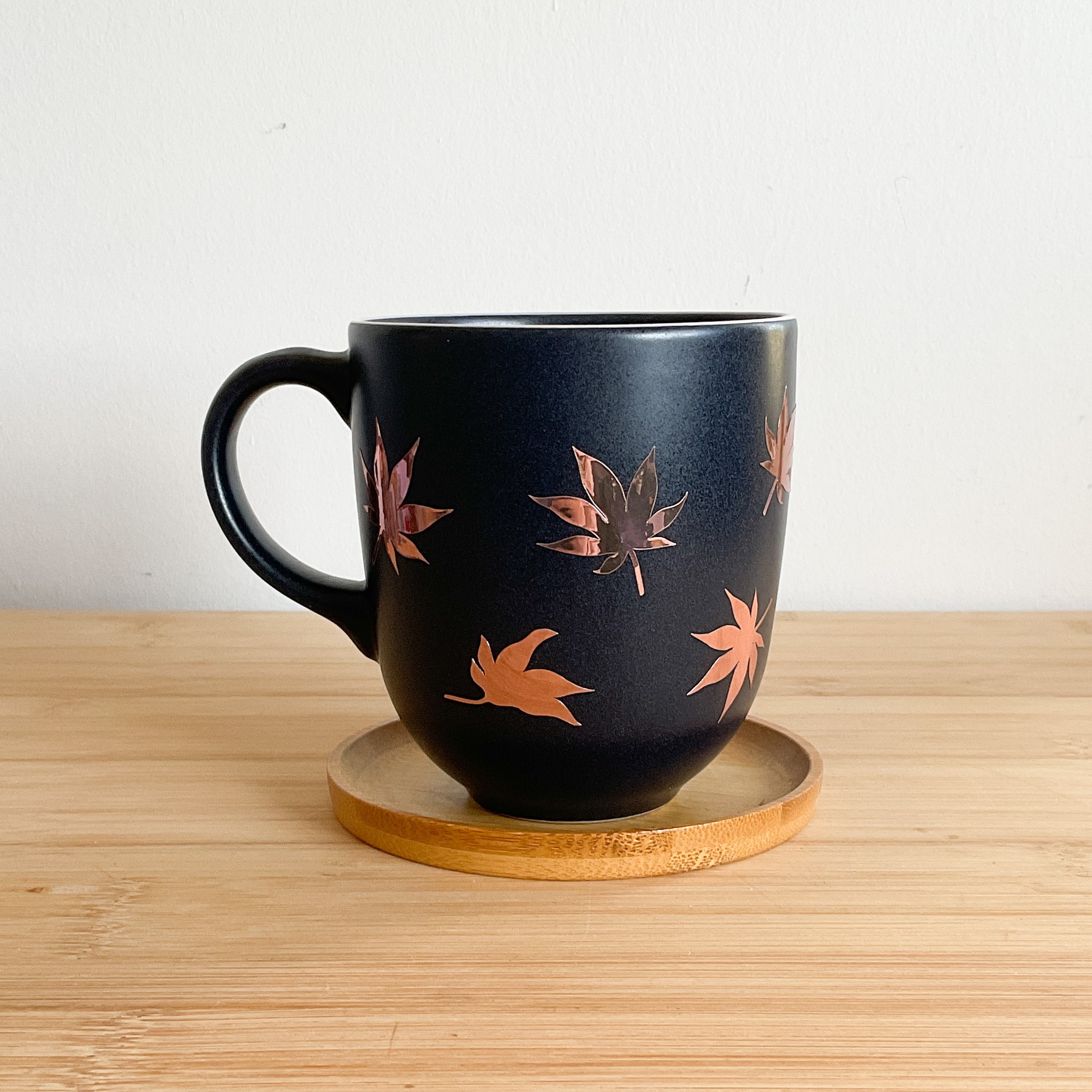 rose gold japanese maple leaf mug