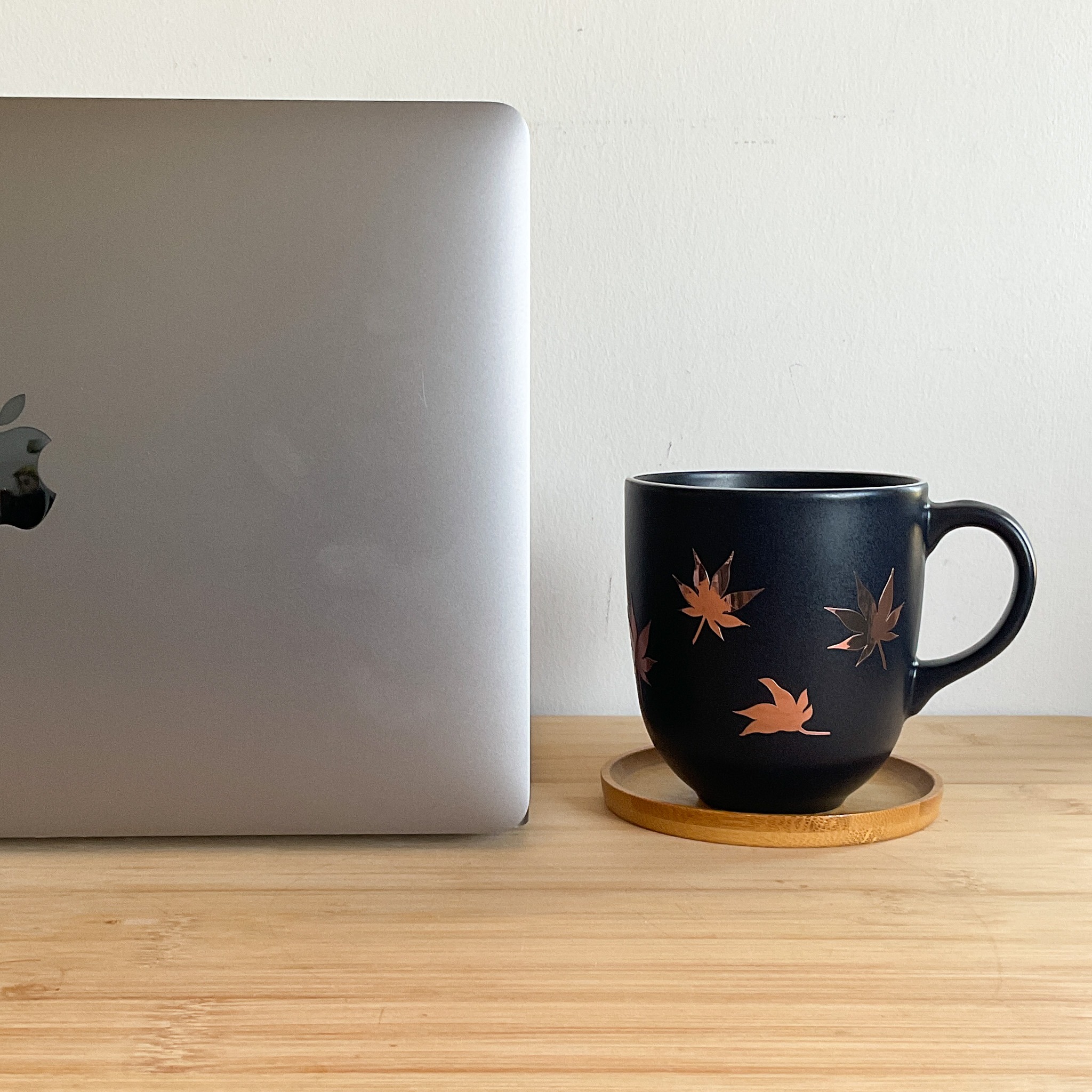 rose gold japanese maple leaf mug