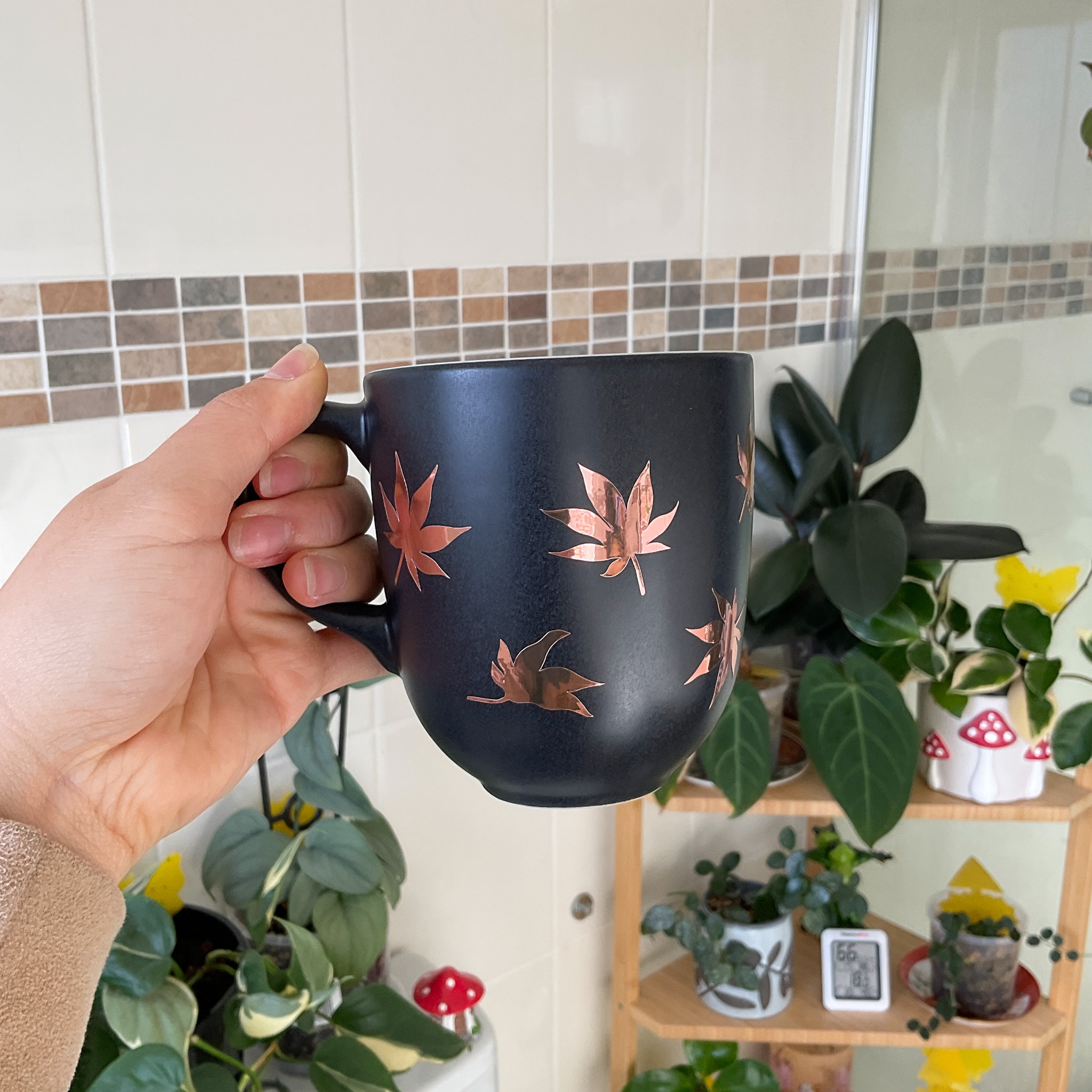 rose gold japanese maple leaf mug